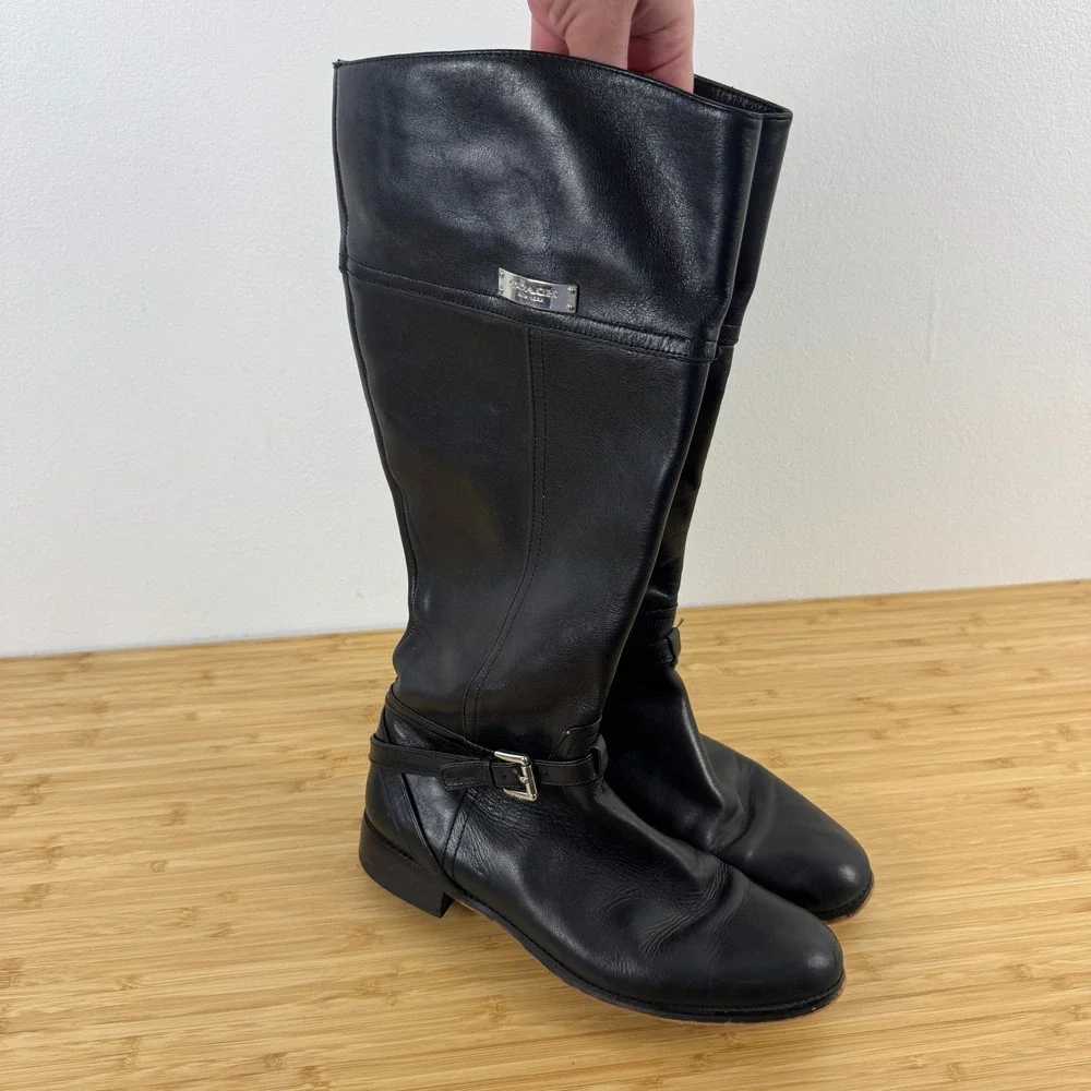 COACH Micha Black Leather Knee High Boots Wide Calf Size 9.5 B‎ A6848